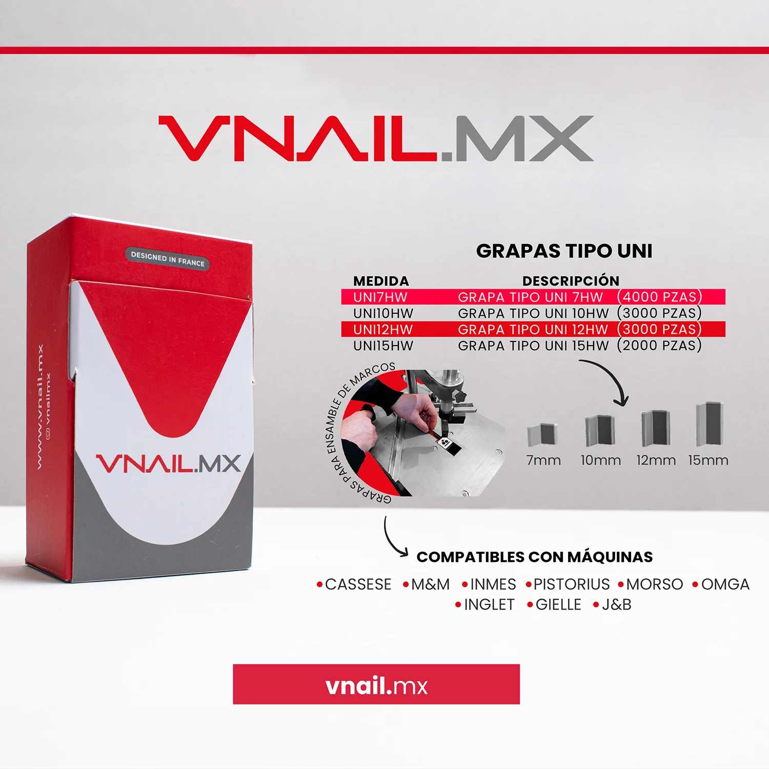 Caja de grapas de ensamble HW de medida 12mm tipo UNI – Grapas de ensamble M&M Box